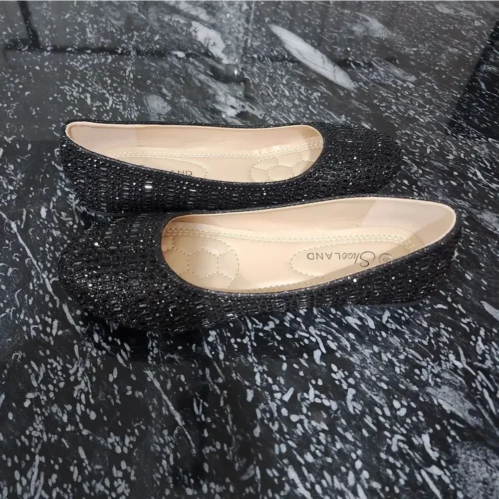 BRAND NEW SHOE LAND BLACK RHIENSTONE SLIP-ON WOMEN